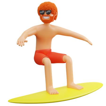 Man Doing Surfing At Beach  3D Illustration