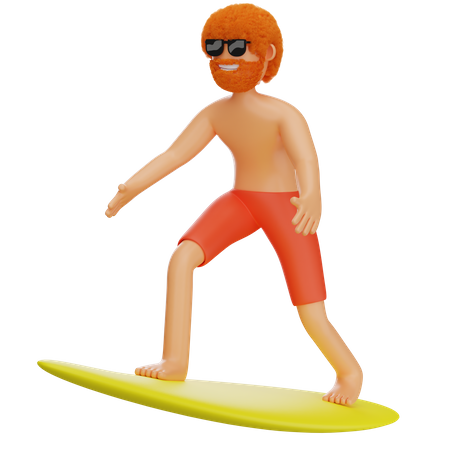 Man Doing Surfing At Beach  3D Illustration