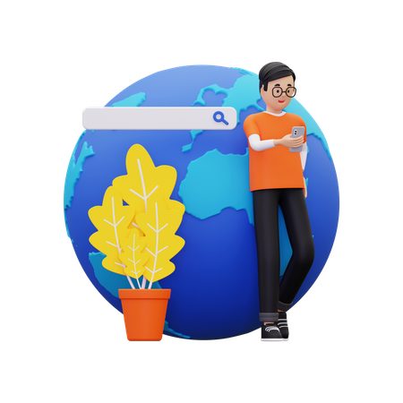 Man Doing surfing on internet  3D Icon