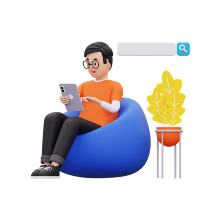 Man Doing surfing on internet  3D Icon