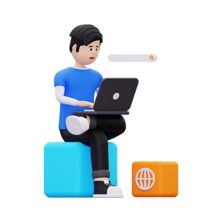 Man doing surfing on internet  3D Icon