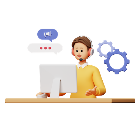 Man Doing Telemarketing  3D Icon
