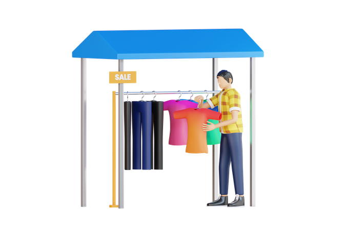 Man Doing Thrift Shopping  3D Illustration