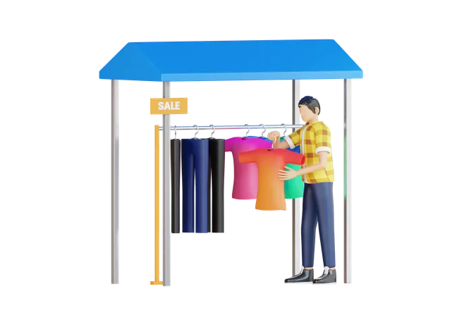 Man Doing Thrift Shopping  3D Illustration