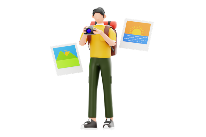 Man Doing Travel Photography  3D Illustration