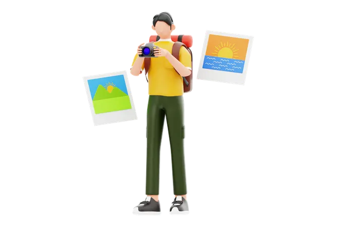 Man Doing Travel Photography  3D Illustration