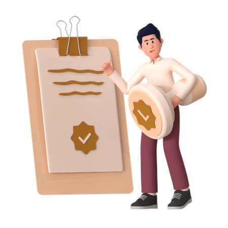 Man doing Verification Approval  3D Icon