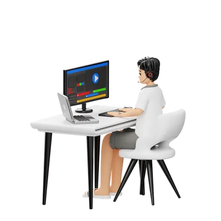 Man Doing Video Editor  3D Illustration