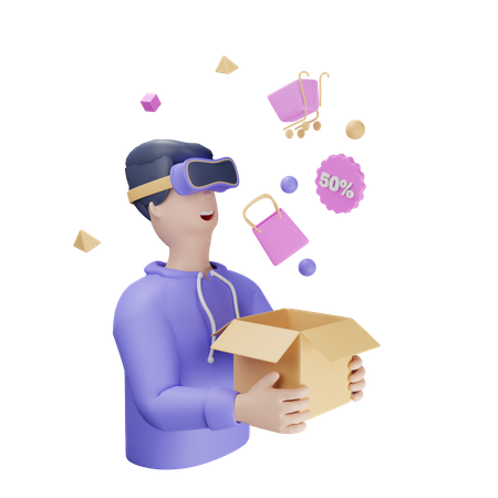 Man doing Virtual Shopping  3D Icon