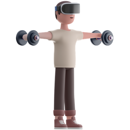 Man doing Virtual Workout  3D Illustration