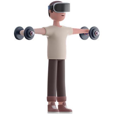 Man doing Virtual Workout 3D Illustration