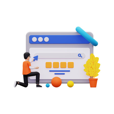 Man Doing web browsing  3D Icon