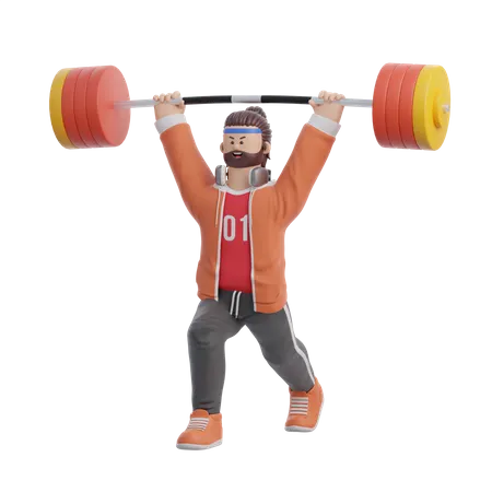 Man doing Weight lifting  3D Illustration