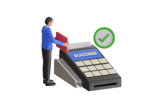 Man doing  wireless mobile payment by debit card  3D Icon