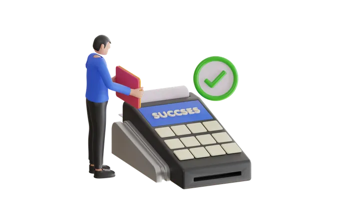 Man doing  wireless mobile payment by debit card  3D Icon
