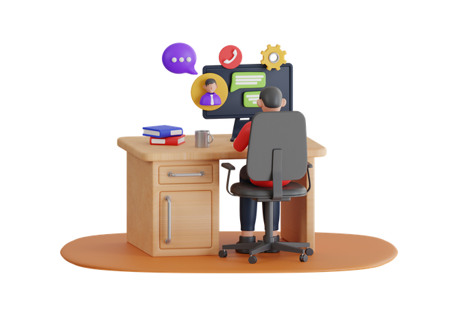 Man Doing Work From Home  3D Icon