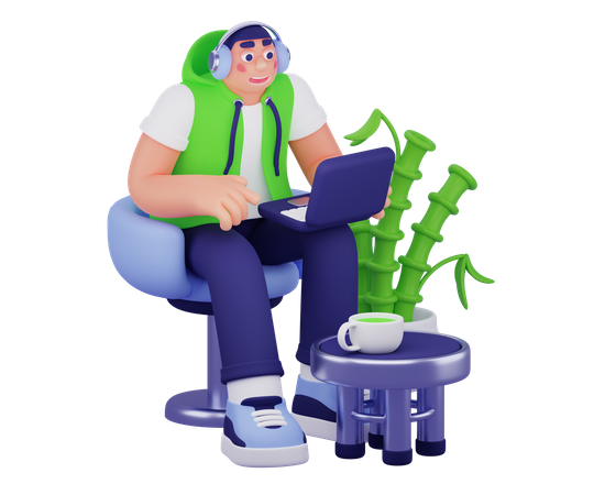 Man Doing Work From Home  3D Illustration