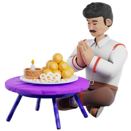 Man Doing Worship Of God  3D Icon