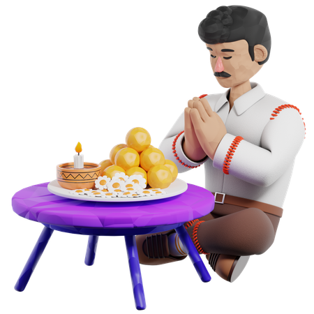 Man Doing Worship Of God  3D Illustration