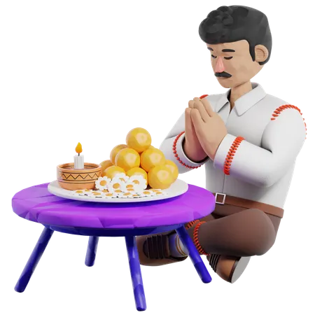 Man Doing Worship Of God  3D Illustration