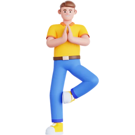 Man Doing Yoga Exercise  3D Illustration