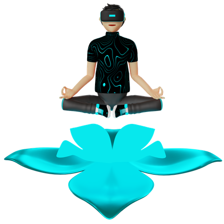 Man doing yoga in virtual world  3D Illustration