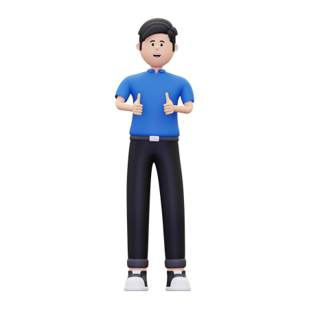 Man double thumb up at front  3D Illustration