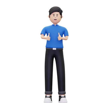Man double thumb up at front  3D Illustration