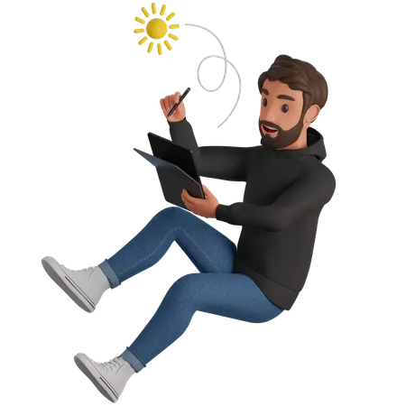 Man drawing on tablet  3D Illustration