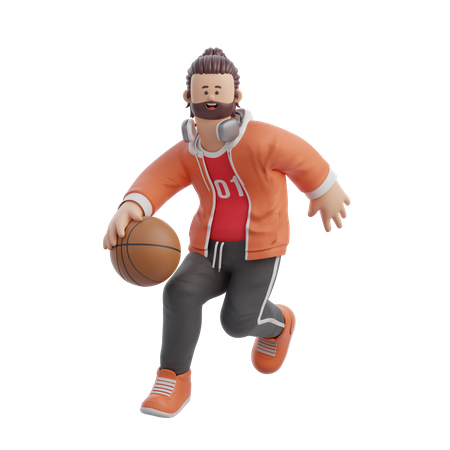 Man Dribbling on Basketball 3D Illustration