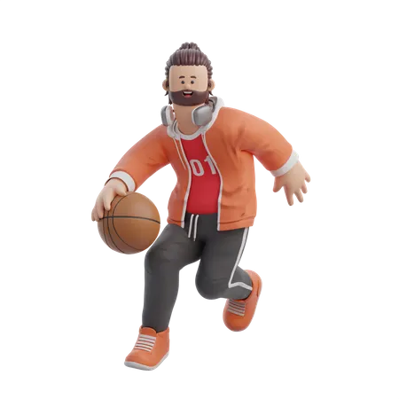 Man Dribbling on Basketball 3D Illustration