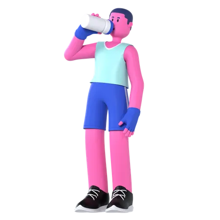 Man Drink Water  3D Illustration