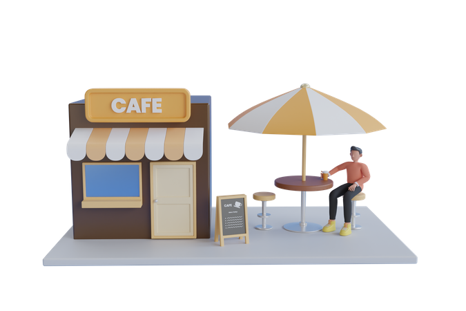 Man drinking coffee at Cafe Shop  3D Icon