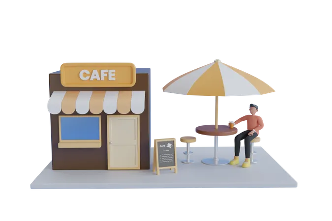 Man drinking coffee at Cafe Shop  3D Illustration