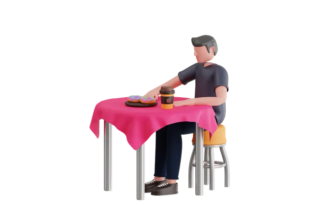 Man Drinking Coffee In Cafe  3D Illustration