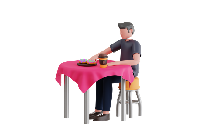 Man Drinking Coffee In Cafe  3D Icon