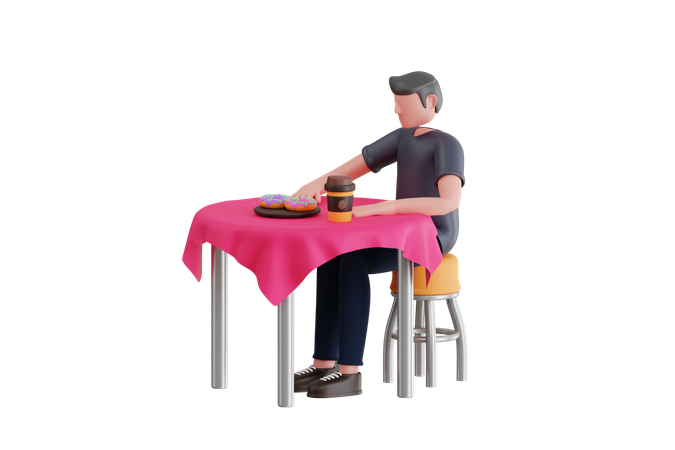 Man Drinking Coffee In Cafe  3D Illustration