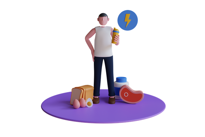 Man drinking energy drink  3D Illustration