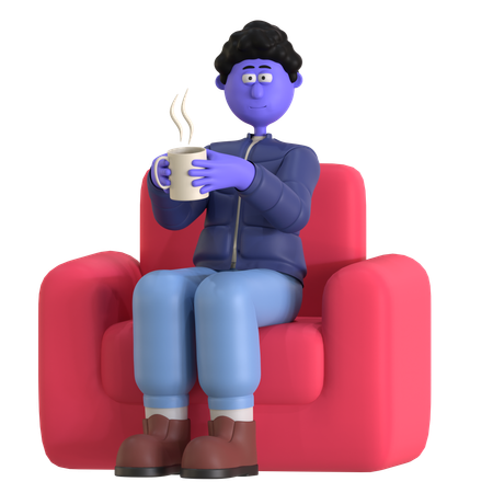 Man Drinking Hot Cocoa  3D Illustration