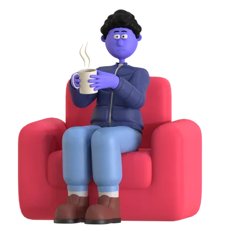 Man Drinking Hot Cocoa  3D Illustration