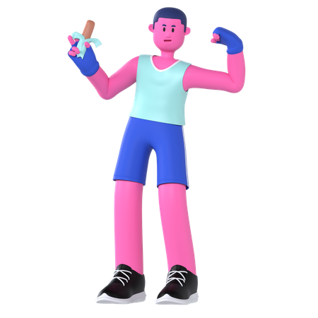 Man Drinking Snack Protein Bar  3D Icon