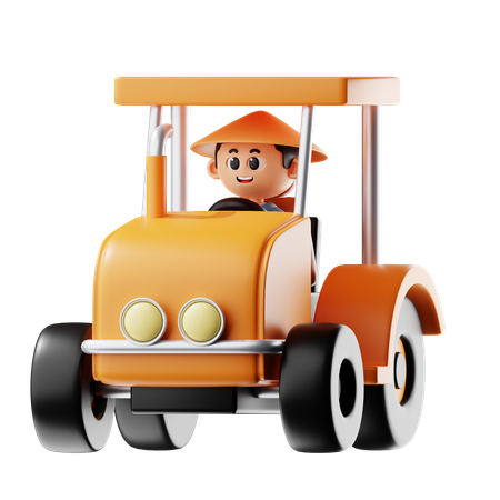 Man Driving Tractor  3D Illustration