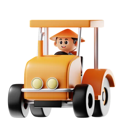 Man Driving Tractor  3D Illustration