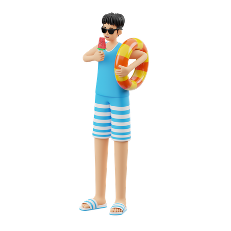 Man Eat Ice Cream On Beach  3D Illustration