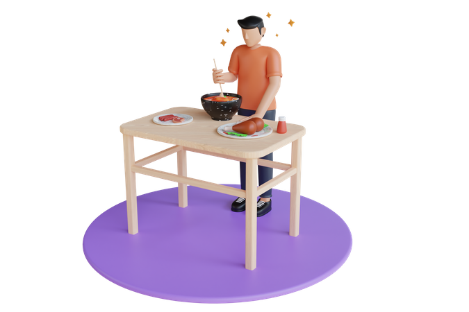 Man eating delicious food at home  3D Illustration