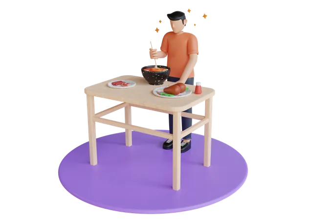 Man eating delicious food at home  3D Illustration