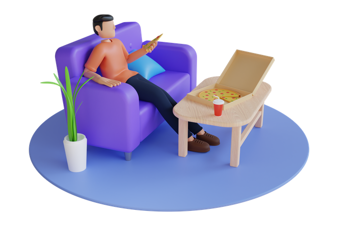 Man eating pizza at home  3D Icon