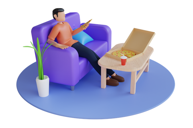 Man eating pizza at home  3D Illustration