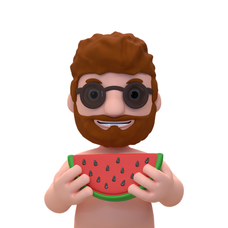 Man Eating Watermelon  3D Illustration