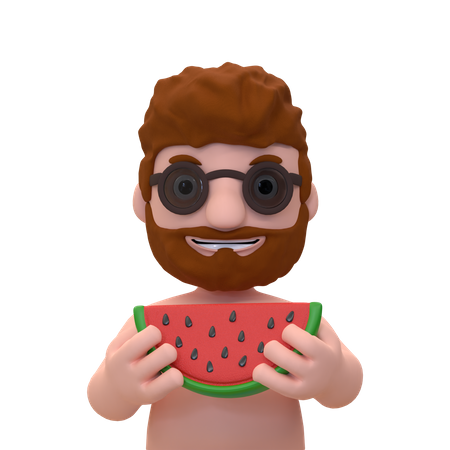 Man Eating Watermelon 3D Illustration